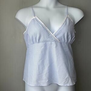 Seersucker Size XL Blue Stripe Babydoll Top Y2K Cami Pastel Coquette Romantic